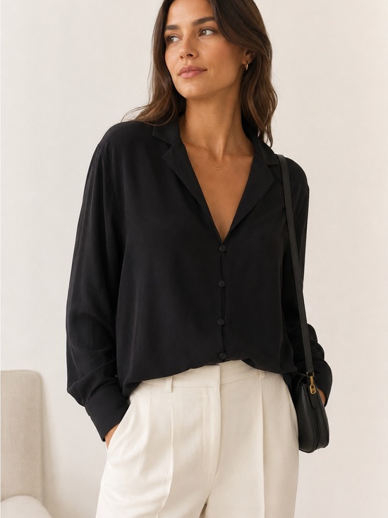 & Other Stories Tops - & Other Stories Black Notch-Collar Button-down Blouse Career Casual Minimalist